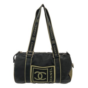 シャネル CHANEL ボストンバッグ レディース スポーツライン 黒×カーキ ナイロン【中古】20240606