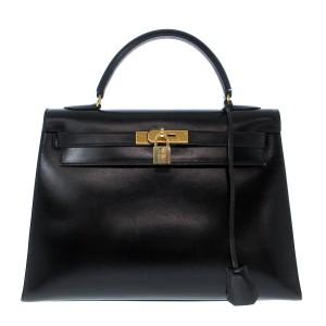 エルメス HERMES ハンドバッグ レディース ケリー32 黒 外縫い/ゴールド金具 ボックスカーフ【中古】20240519