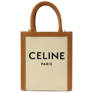 セリーヌ CELINE トートバッグ レディース ミニ バーティカル カバ CELINE ナチュラル×タン キャンバス×カーフスキン【中古】20240613