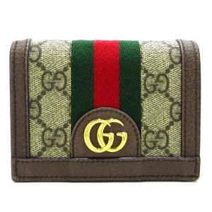 グッチ GUCCI 2つ折り財布 レディース 美品 オフィディア 523155 ダークブラウン×ベージュ×マルチ【中古】20240608