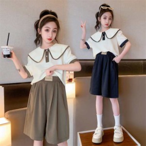 韓国子供服 女の子 夏服 セットアップ おしゃれ tシャツ パンツ 上下2点セット おしゃれ 可愛い 通学着 お出かけ 夏新作