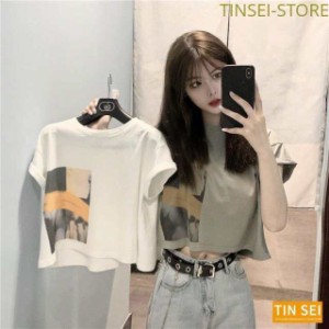 Tシャツ レディース 半袖 へそ出し ショート丈 トップス ショートタンクトップ 春夏秋 ゆるい 韓国ファッション 原宿系ヒップホップ ダン