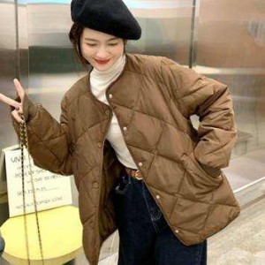キルティングジャケット アウター コート 韓国ファッション ブルゾン ジャケット シャンパー 白 ホワイト 黒 ブラック 茶色 ブラウン 長