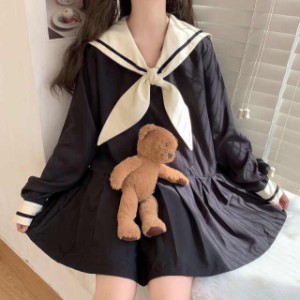 セーラーカラー セーラー服 制服 学校 ワンピース レディース ミニスカート プリーツスカート プリーツ ショート丈 ショート 袖あり 長袖