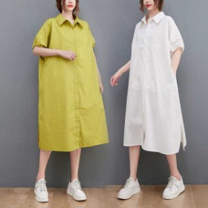 ロングシャツワンピース 襟付き ベルト 5分袖 ボタン シャツワンピース 春 春 かわいい 大人可愛い きれいめ シンプル カジュア