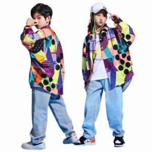 シャツ カラフル ダンス 衣装 ヒップホップ キッズ トップス ゆるシャツ キッズダンス衣装 男の子 女の子 柄シャツ 韓国 子供服 シャツ