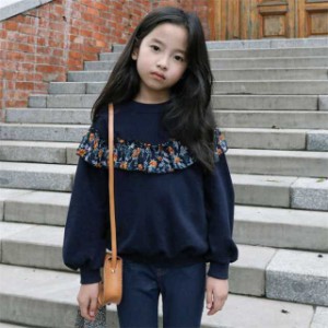 子供服 パーカー 女の子 花柄 韓国風パーカー トップス キッズ服 長袖 春 春 子ども服 カラー切替 クルーネック スポーツ 運動着 スポー