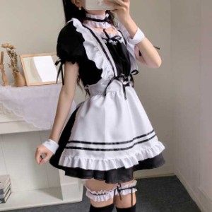 コスプレ メイド服 メイド ロリータ ワンピース 仮装 コスプレ衣装 お姫様 ドレス フリーサイズ コスチューム 衣装 フルセット 猫耳 ハ