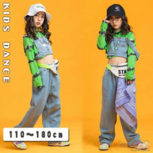 キッズダンス 衣装 ヒップホップ 子供服 セットアップ へそ出しトップスデニム ベスト パンツ ガールズ ステージ衣装 団体服 練習着 舞