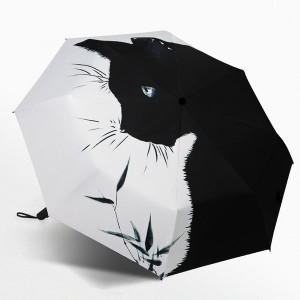 折りたたみ傘 撥水加工 折り畳み傘3段折り メンズ自動開閉 晴雨兼用 猫柄高強度 耐久性の高い8本骨 大きめサイズ かさ カサ メンズ レデ