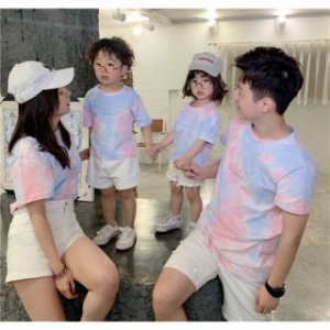 Tシャツ レディース メンズ キッズ 親子ペアルック ご家族お揃い おしゃれ 半袖 家族旅行 トップス カップル 半袖 お揃い ご夫婦ペア 親