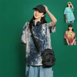 Tシャツ レディース タイダイ柄 半袖 夏 ゆるい トップス 韓国ファッション 原宿系 BF風 ヒップホップ ダンス ストリート風 カジュアル