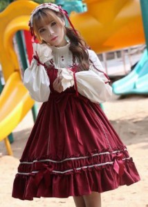 ワンピース レディース ロリータワンピース Lolita ゴスロリ 赤 レッド キャミソールワンピース ゆったり スカート コスプレ