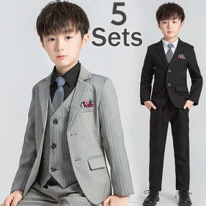 子供服 入学式 スーツ 男の子 キッズ ワイシャツ ネクタイ ブレザー ベスト ズボン フォーマル 縦ストライプスーツ 男の子 入園式 発表会