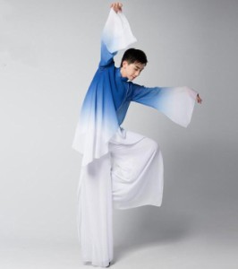 中華 ダンス衣装 メンズ チャイナ風 ダンス衣装 グラデーション チャイナブラウス 振袖 ミドル丈 中華 民族 ダンスウェア 男性 大人 子供