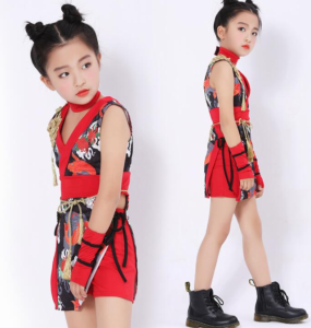 キッズ 中華風ダンス衣装 6点セット 子供 女の子 ガールズ チャイナ風 和風 和柄 舞台衣装 ステージ衣装 チャイナドレス 着物 ミニワンピ