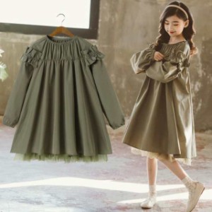 春服の新スタイルの女の子ドレス 子供メッシュ裾韓国風ファッショナブルなコーデュロイ女の子ドレス