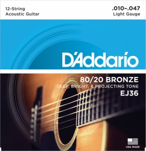 ダダリオ EJ-36(DADDARIO) アコースティックギター弦（Light 12-string .010-.047）80/20 BRONZE[EJ36DADDARIO] 返品種別A