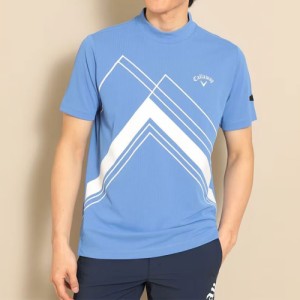 キャロウェイ メンズ パワーラインプリントクローズドカノコ半袖モックネックシャツ(ブルー・サイズ：M) C23134117-1110-M返品種別A