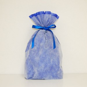 シモジマ 不織布リボン巾着袋　Lサイズ(ブルー)  返品種別B