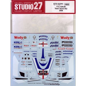 スタジオ27 1/12 YZR-M1 Tech 3 2008 JAMES TOESLAND（タミヤ対応）オリジナルデカール【DC853】デカール  返品種別B