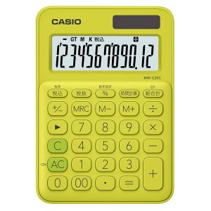 カシオ MW-C20C-YG 電卓　12桁 （ライムグリーン）CASIO　カラフル電卓　ミニジャストタイプ[MWC20CYGN] 返品種別A