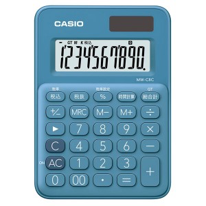 カシオ MW-C8C-BU 電卓　10桁 （レイクブルー）CASIO カラフル電卓 時間計算付ミニミニジャストタイプ[MWC8CBUN] 返品種別A