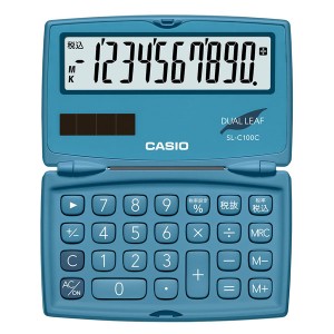 カシオ SL-C100C-BU 電卓　10桁 （レイクブルー）CASIO　カラフル電卓　折りたたみ手帳タイプ[SLC100CBUN] 返品種別A