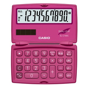 カシオ SL-C100C-RD 電卓　10桁 （ビビッドピンク）CASIO　カラフル電卓　折りたたみ手帳タイプ[SLC100CRDN] 返品種別A