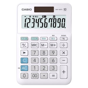カシオ MW-100TC-WE-N 電卓 10桁（ホワイト）CASIO W税率電卓 ミニジャストタイプ[MW100TCWEN] 返品種別A