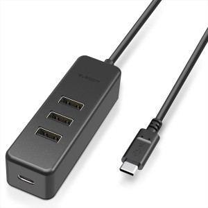 エレコム USB Type C ハブ USB2.0 USB-Aメス3ポート PD対応Type-C1ポート ケーブル30cm（ブラック）  U2HC-T431PBK返品種別A