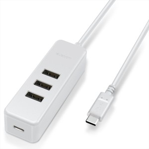 エレコム USB Type C ハブ USB2.0 USB-Aメス3ポート PD対応Type-C1ポート ケーブル30cm（ホワイト）  U2HC-T431PWH返品種別A