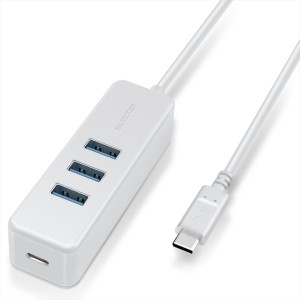 エレコム USB Type C ハブ USB3.1(Gen1) USB-Aメス3ポート PD対応 Type-C1ポート ケーブル30cm（ホワイト）  U3HC-T431P5WH返品種別A