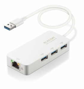 エレコム EDC-GUA3H2-W USB-A 1Gbps有線LANアダプター［USBハブ付き］(ホワイト)[EDCGUA3H2W] 返品種別A