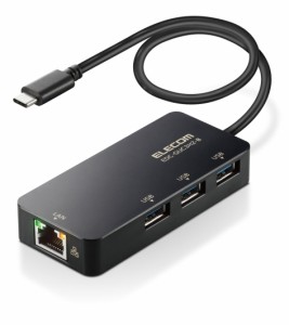 エレコム EDC-GUC3H2-B USB Type-C 1Gbps有線LANアダプター［USBハブ付き］(ブラック)[EDCGUC3H2B] 返品種別A