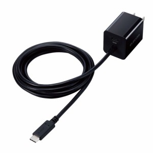 エレコム MPA-ACCP37BK USB Type-C 充電器 PD対応 最大出力20W Type-C×1 Type-Cケーブル一体型 1.5m スイングプラグ 軽量 ACアダプター