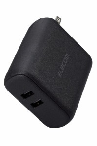 エレコム DE-AC06-5000BK モバイルバッテリー コンセント一体型 5000mAh 12W 出力(USB A×2) 2台同時充電可（ブラック）[DEAC065000BK] 