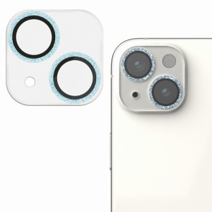 エレコム PM-A22BFLLP5BUG iPhone 14/14 Plus用 カメラ保護ガラスフィルム グリッター仕様 高透明 強化ガラス 表面硬度10H ＆me（ブルー