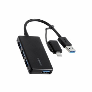 エレコム U3H-CA4004BBK USB ハブ USB3.1 Gen1 USB-Aコネクタ Type-C 変換アダプター付 USB-Aポート ×4 バスパワー 超薄型  ケーブル長1