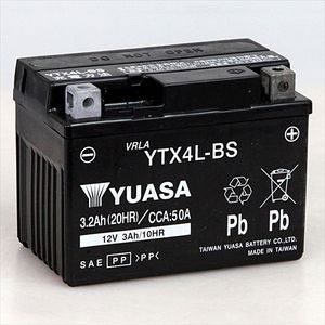 台湾ユアサ バイク用バッテリー【電解液注入・充電済】【他商品との同時購入不可】 YUASA YTX4L-BS(タイワンユアサ)返品種別B