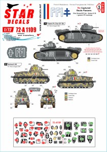 STAR DECALS 1/72 WWII FFI #2 フランス国内軍(FFI)に再鹵獲された仏製戦車 ルノーB1bis ソミュアS35及びFFIマーキング(汎用型) デカール