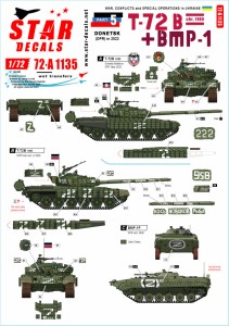 STAR DECALS 1/72 現用 ウクライナの戦争 #5 ドネツク共和国のT-72B(Mod.1985)主力戦車とBMP-1歩兵戦闘車(2022年)【SD72-A1135】デカール