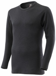 ミズノ メンズ ブレスサーモアンダーウエア 厚手ウール for 極寒 クルーネック長袖シャツ（ブラック・サイズ：L） C2JAA60109L返品種別A