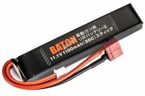 BATON BATON airsoft 電動ガン用リポバッテリー 11.1v1100mAh [ 40C - 20C ] ショートスティック・Tコネクターエアガン  返品種別B