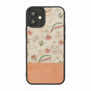 Man＆Wood I19235I12 iPhone 12 mini用 天然木ケース Pink Flower[I19235I12] 返品種別A