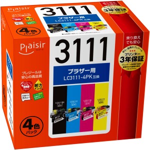 プレジール PLE-BR3111-4P ［ブラザー LC3111-4PK 互換］インクカートリッジ(4色パック)Plaisir[PLEBR31114P] 返品種別A