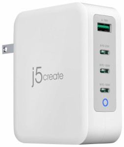 ジェイファイブクリエイト JUP43130 130W USB PD急速充電器 USB A 1ポート/Type C 3ポート（ホワイト）j5create[JUP43130] 返品種別A