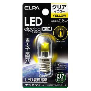 ELPA LDT1CY-G-E17-G119 LED電球 ナツメ形（クリア・黄色）elpaballmini[LDT1CYGE17G119] 返品種別A