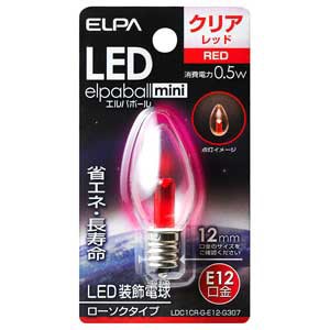 ELPA LDC1CR-G-E12-G307 LED電球　ローソク球タイプ（クリア・赤色）elpaballmini[LDC1CRGE12G307] 返品種別A