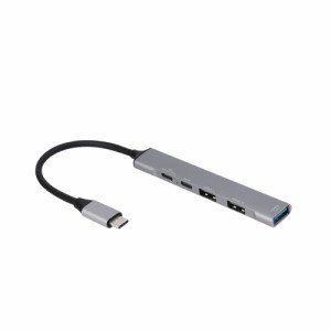ナカバヤシ UH-C3384GY PD対応 USB 3.2 gen1 + 2.0 4ポート アルミハブ （グレー）[UHC3384GY] 返品種別A